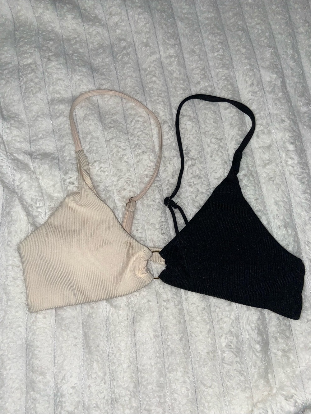 Zaful Ribbed Bralette Set in Beige and Black